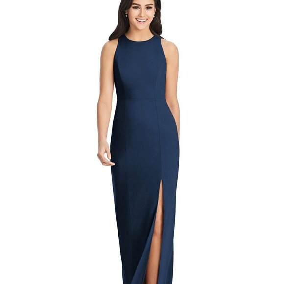 Dessy 3029...Diamond Cutout Back Trumpet Gown with Front Slit...Midnight..Sz 18 - Picture 1 of 6